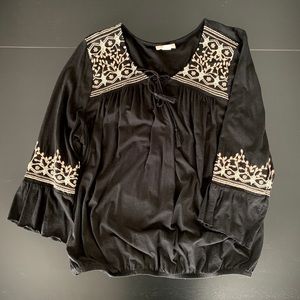 Boho Hippie Peasant Top Black XL